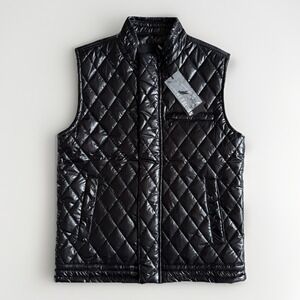 NWT Stone Falcon Quilted Puffer Vest S Lightweight Zip Black Metallic MSRP $79